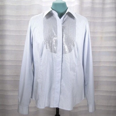 Camisa Marina Rinaldi Max Mara Azul Rayas Lentejuelas Abotonada - IT 21 (US 12) Foto 1 de 4