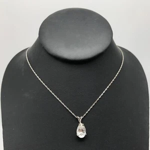 925 Sterling Silver Clear Sparkly Teardrop CZ Pendant Chain Necklace 16" - Picture 1 of 6