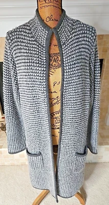 SUTTON STUDIO Mujer 2X Lana Alpaca Mohair Cárdigan Suéter Abierto Gris Blanco Foto 1 de 4