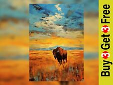 Majestic Bison Sunset Oil Painting Print, Wilderness Art  A3 / 12"x16"