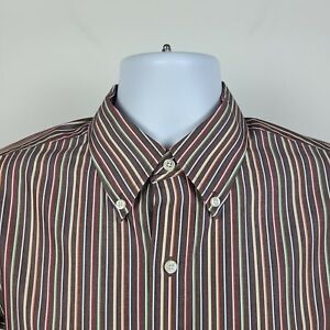 Jjos A Bank Traveler Tailored Fit Brown Striped Mens Dress Button Shirt Medium