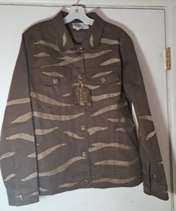 DG DIANE GILMAN Large Brown Bedazzled Denim Jacket with Jacket Keychain - Picture 1 of 19