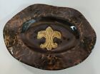 Handmade pottery trinket dish made in the USA, signed and Fleur De Lis debossed