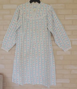 Lanz Of Salzburg Womens M light blue Pink White Floral Flannel Nightgown INV #4 - Picture 1 of 6
