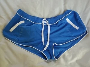 70s VINTAGE HOBIE LACE UP BLUE SURF SHORTS Sz L LARGE EUC POLYESTER Beach - Picture 1 of 12