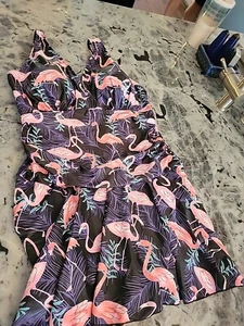 COSKAKA Women's One Piece Skirt Swimsuit Flamingos ruching 3XL NWT - Picture 1 of 14