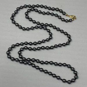 Hematite Beaded Necklace Gunmetal Tone Gemstone Chakra Energy Long Classic 30" - Picture 1 of 12
