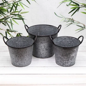 3 Metal Planters Vintage Garden Bucket Style Galvanised Flower Pots Outdoor Set - Picture 1 of 1