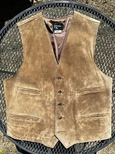 Hammacher Schlemmer Vintage Medium Brown Western Leather/Suede Riding Vest USA - Picture 1 of 22