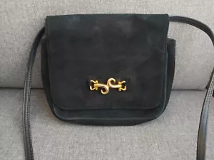 Borsa a tracolla Russell and Bromley vintage in camoscio nero retrò classica - Foto 1 di 12