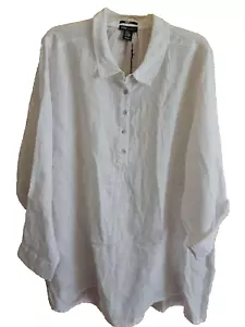 JNY 100% Linen White Shirt Blouse Tunic Top W/Button Panel Women Plus SZ 3X NWT - Picture 1 of 10