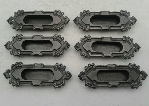 Antique Ornate Cast Recessed Window Sash Lifts Pulls Hardware Lot of 6 Cover