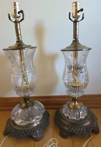 LOT: x2 Underwriter Laboratories Portable Brass Crystal/Glass Lamps 24" - Picture 1 of 11