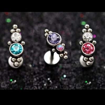 Vintage Opal Crystal Ear Climber Helix Lip Flat Back Stud Ring Piercing Earring Foto 1 de 4