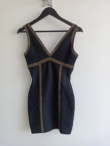 Guess Women's Stretch Bodycon Mini Dress Black V-Neck Size 12 - Picture 1 of 19