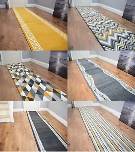 Very Long Ochre Grey Hallway Runner Stairs Made To Measure Floor Rug Kitchen Mat - Picture 1 of 14