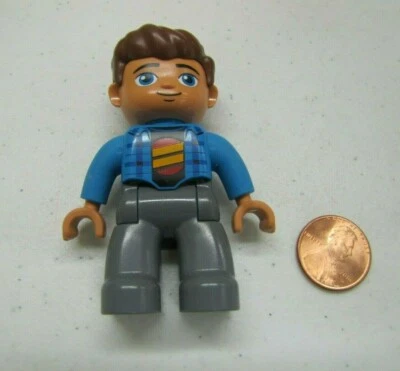 Lego Duplo Man Dad W/ Blue Shirt Grey Pants 2.5" Mini Figure Brown Hair Minifig - Image 1 of 3