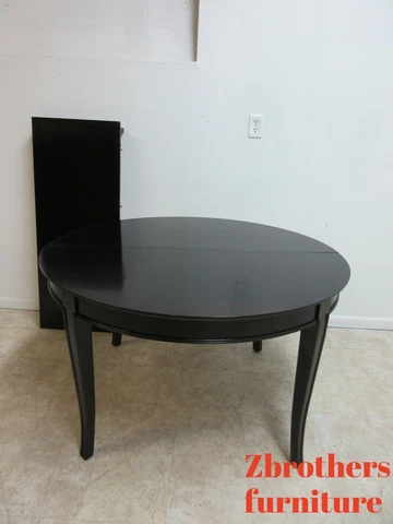 Stanley Cherry Round Oval Dining Room Table Ebony Pencil Inlay Sabre Leg Cover