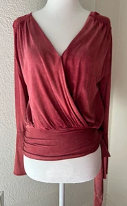 Anthropologie Deletta Red Wrap Top with Bell Sleeve & Tie Side, Women's Size XS - Picture 1 of 9
