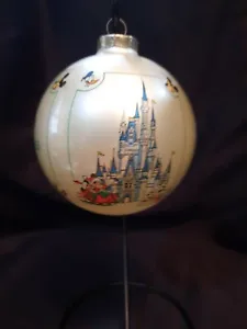 Disney Castle "Merry Christmas" Mickey & Minnie Christmas Glass  Ball Ornament   - Picture 1 of 3