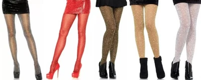 New Leg Avenue 7130 Lurex Sheer Pantyhose | Blk/Gld, Blk/Sil, Red, Gold, Silver - Image 1 of 2