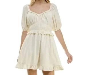 Trixxi Junior Kurzarm Rüschenbesatz Kleid Elfenbein Größe L EUC - Bild 1 von 1