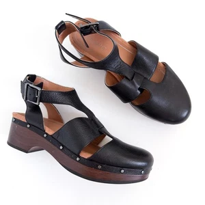 Vionic Faye Clogs Leather COMFORT Heel Sandals Black 8 WOMEN ANKLE STRAP STUDDED - Picture 1 of 8