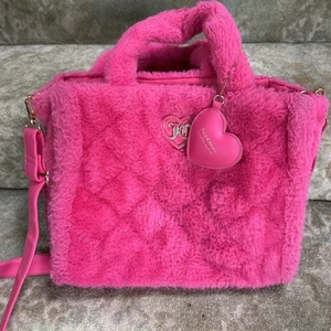 Juicy Couture Borsa Tote Grande Fuffy Accogliente Rosa con Cinghia Staccabile - Foto 1 di 17