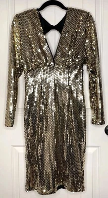 Vestido Vintage 1980 Lillie Rubin Lentejuelas Doradas 8 Moderno 4-6 Glam Año Nuevo Cóctel Fiesta Foto 1 de 4