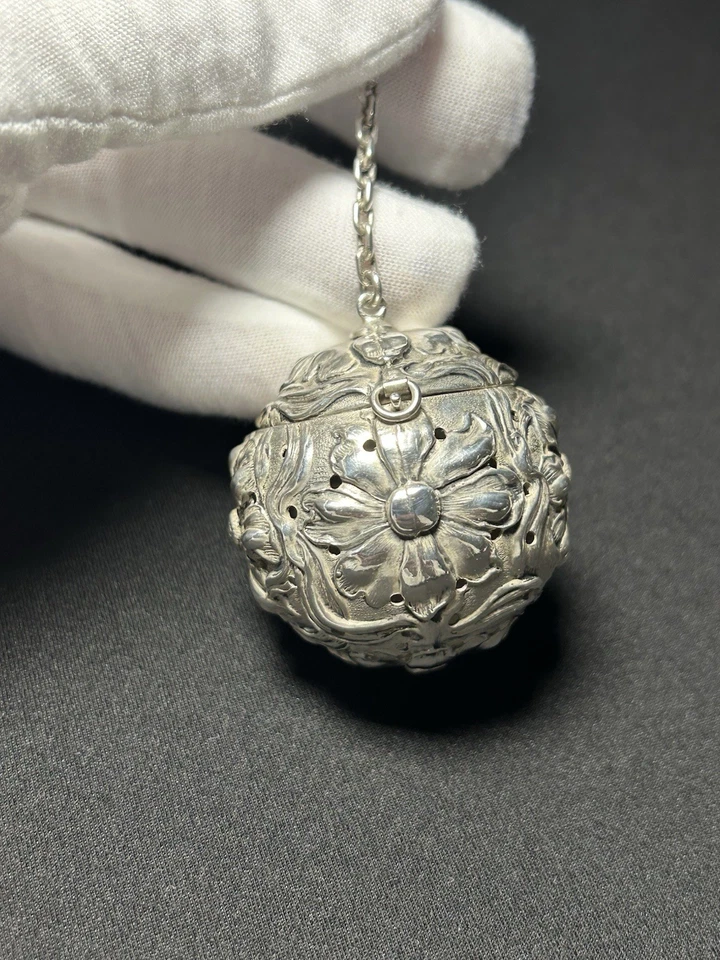 925 Silber Teesieb Jugendstil Floral - Bild 1 von 4