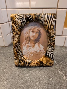 Safari Animal Zebra Leopard Ceramic 7x9 Rectangle Frame Oval Center 4x6 - Picture 1 of 7