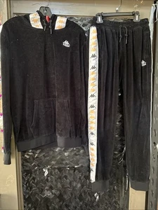 Kappa Vintage 222 Banda 2 PC Jet Black Hooded Sweatshirt & Sweatpants EUC M/L - Picture 1 of 11