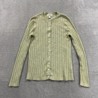 Cárdigan Foxcroft Botón Para Mujer S Verde Acanalado Boho Cottagecore Cutesy Abuela Foto 1 de 4