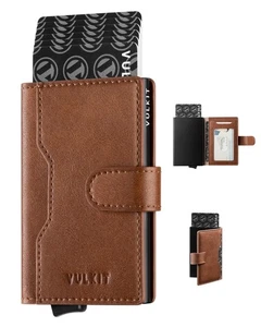 Cartera plegable delgada portatarjetas de cuero minimalista con bloqueo RFID de metal... - Imagen 1 de 6