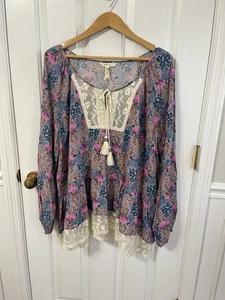 Matilda Jane Neu mit Etikett Damen XXL Blumenmuster transparente Spitze Quaste Krawatte Tunika Bohemian LS - Bild 1 von 7