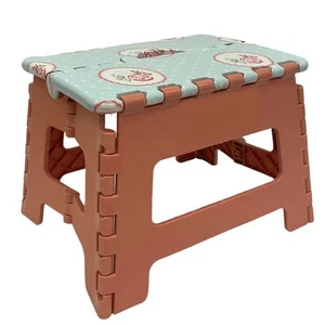 9" Folding Step Stool with Handle Pink/Green Printed Design - Picture 1 of 6