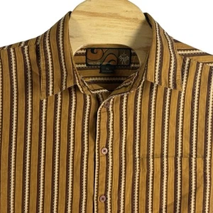 Prana Men XL Brown/Mustard/Ivory Ornamental Stripe Jacquard Long Sleeve Shirt - Picture 1 of 10