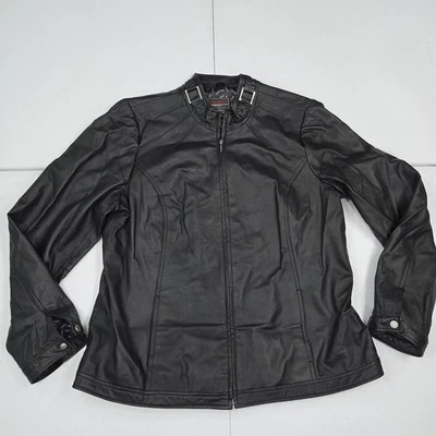 Bradley Bayou Women XL Black Real Leather Fitted Motorcycle Jacket Lightweight - Image 1 of 4