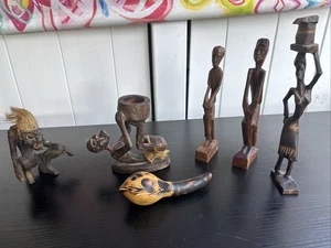 🔥🔥 6 Vintage African Tribal Wood Hand Carved Items Great Condition 11" - Picture 1 of 7
