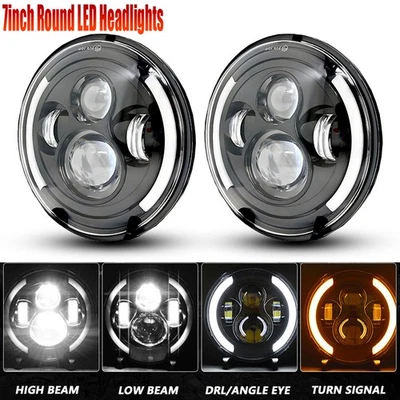 Faróis de LED redondos 7" polegadas halo DRL seta âmbar para Ford B-100 1973-1980 - Imagem 1 de 4