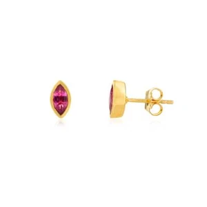 14K Yellow Gold Natural Marquise Ruby Gemstone Minimalist Dainty Studs Earrings - Picture 1 of 4