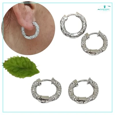 Orecchini donna a cerchio con zirconi cerchietti argento con brillantini bianchi - Immagine 1 di 4