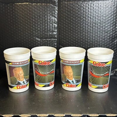 Lot of 4 Vintage Max Headroom Coca-Cola Coke Plastic Cup Catch The Wave! New - Image 1 of 3