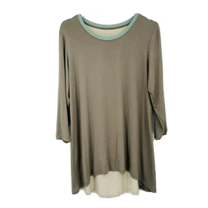 Top tunica logo Lori Goldstein taglia grande verde oliva Lagenlook color block - Foto 1 di 7