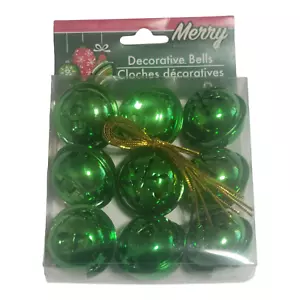 Christmas House Merry Jingle Bells 1.5" Green Decorative Ornaments 9 Pack NIB - Picture 1 of 12
