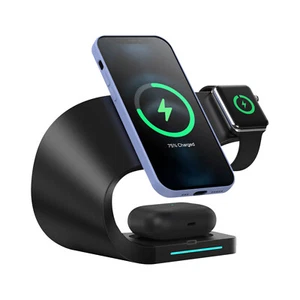 Station de Charge Noire Charge sans Fil pour iPhone Apple Watch Apple Pods - Photo 1 sur 6