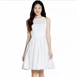 Eliza J White Eyelet Lace Fit & Flare Dress Bridal Rehearsal Graduation Size 4P - Picture 1 of 15