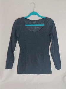 Express Lace Top Stretchy Black Long Sleeve Shirt Women's Medium Sexy Scoop Neck - Picture 1 of 20