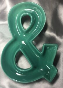 Make Market Alphabet Soup “&” And Sign Ceramic Tray Dish Teal Green Home Decor