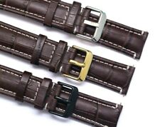 20 22mm Brown/White Croco Embossed Leather Watch Band Silver Black Gold Buckle